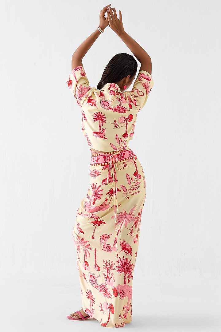 Cream Vegan Silk Printed Skirt Set by Studio Rigu at Pernia's Pop Up Shop