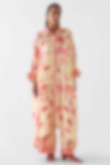 Cream Vegan Silk Printed Kimono Kurta Set by Studio Rigu at Pernia's Pop Up Shop