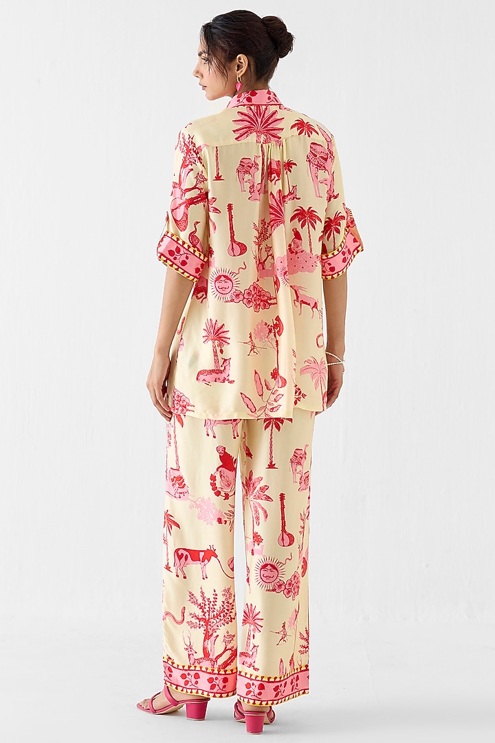 Cream Vegan Silk Printed Co-Ord Set by Studio Rigu at Pernia's Pop Up Shop