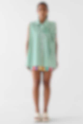 Green Poplin Stripe Printed Shirt by Studio Rigu at Pernia's Pop Up Shop