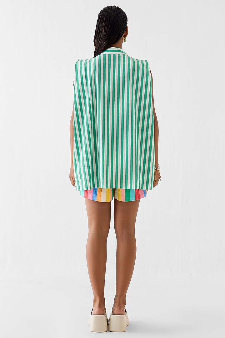 Green Poplin Stripe Printed Shirt by Studio Rigu at Pernia's Pop Up Shop