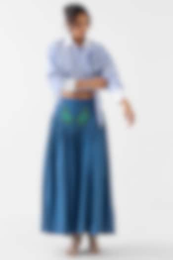 Sky Blue Poplin Stripe Printed Crop Shirt by Studio Rigu at Pernia's Pop Up Shop