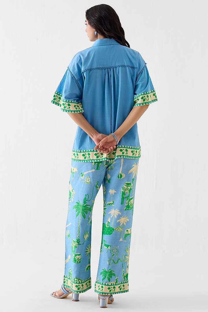 Blue Linen Hand-Dye Printed Co-Ord Set by Studio Rigu at Pernia's Pop Up Shop
