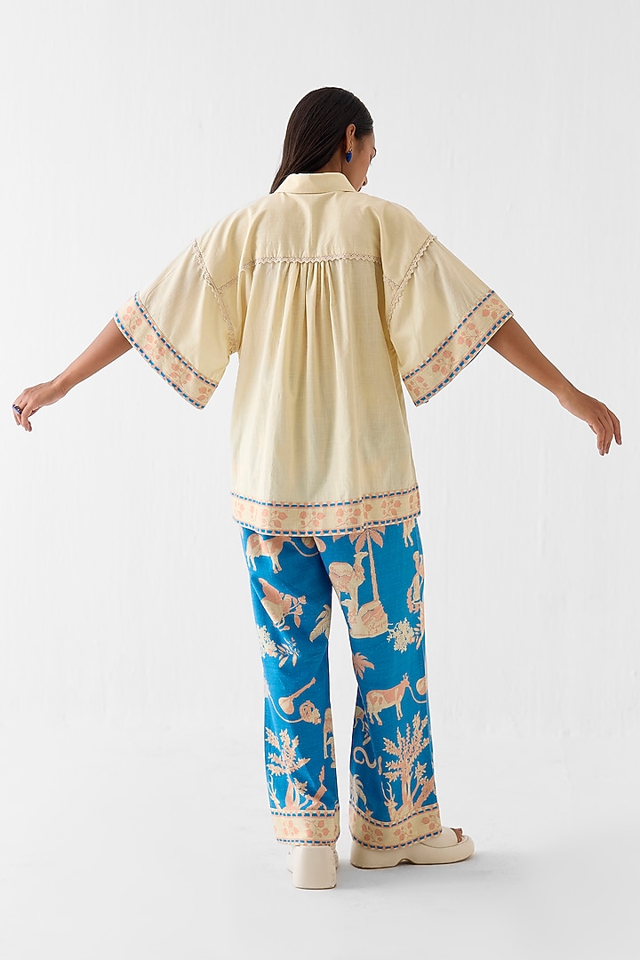 Cream & Blue Linen Hand-Dye Printed Co-Ord Set by Studio Rigu at Pernia's Pop Up Shop