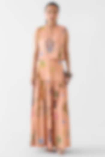 Peach Linen Hand Painted Skirt Set by Studio Rigu at Pernia's Pop Up Shop