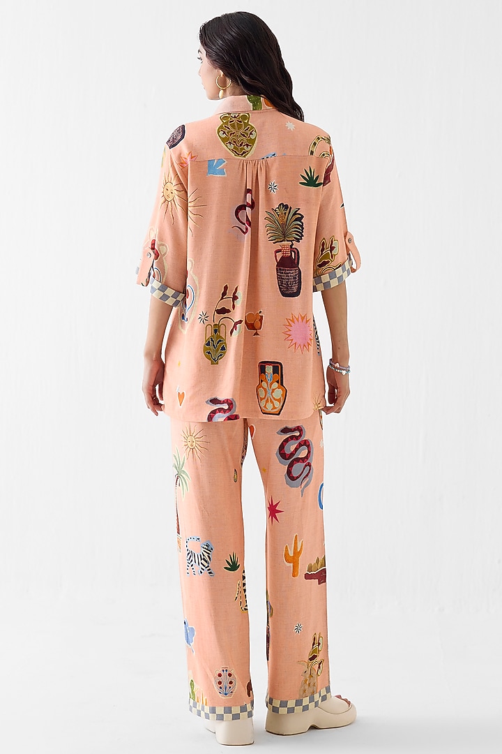 Peach Linen Hand Painted Co-Ord Set by Studio Rigu at Pernia's Pop Up Shop