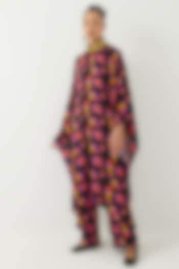 Black Vegan Silk Digital Printed Co-Ord Set by Studio Rigu at Pernia's Pop Up Shop