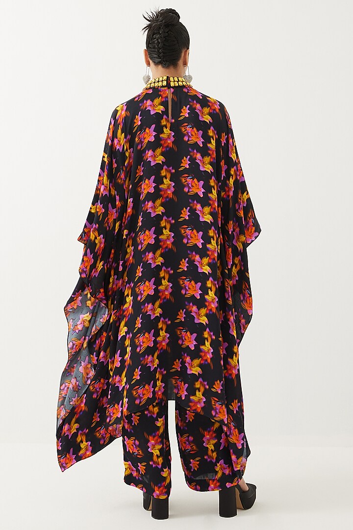 Black Vegan Silk Digital Printed Co-Ord Set by Studio Rigu at Pernia's Pop Up Shop