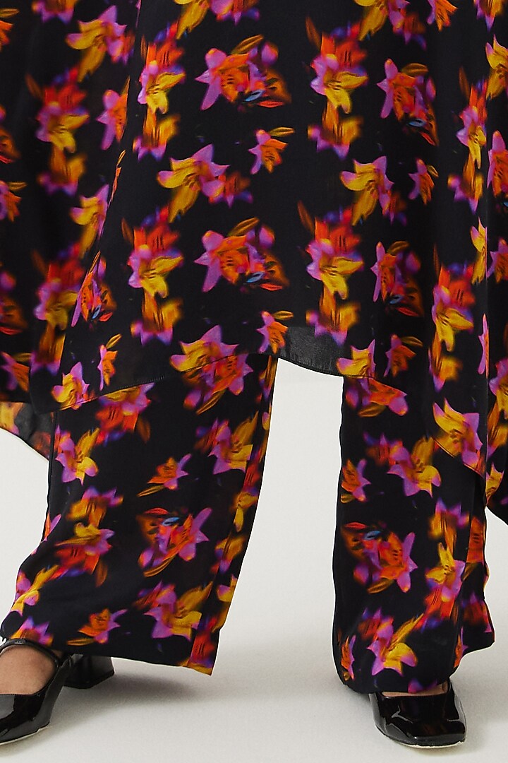 Black Vegan Silk Digital Printed Co-Ord Set by Studio Rigu at Pernia's Pop Up Shop