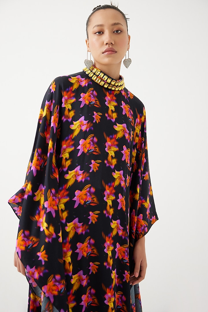 Black Vegan Silk Digital Printed Co-Ord Set by Studio Rigu at Pernia's Pop Up Shop
