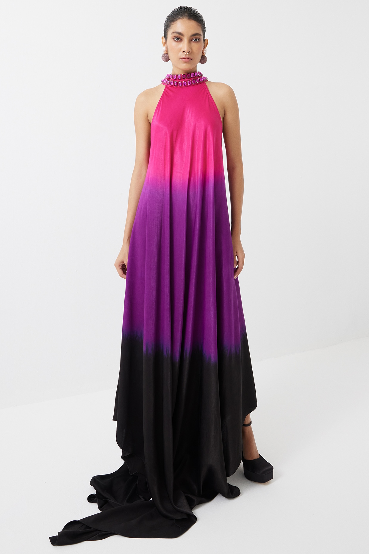 Multi-Colored Vegan Silk Handcrafted Ombre Dress by Studio