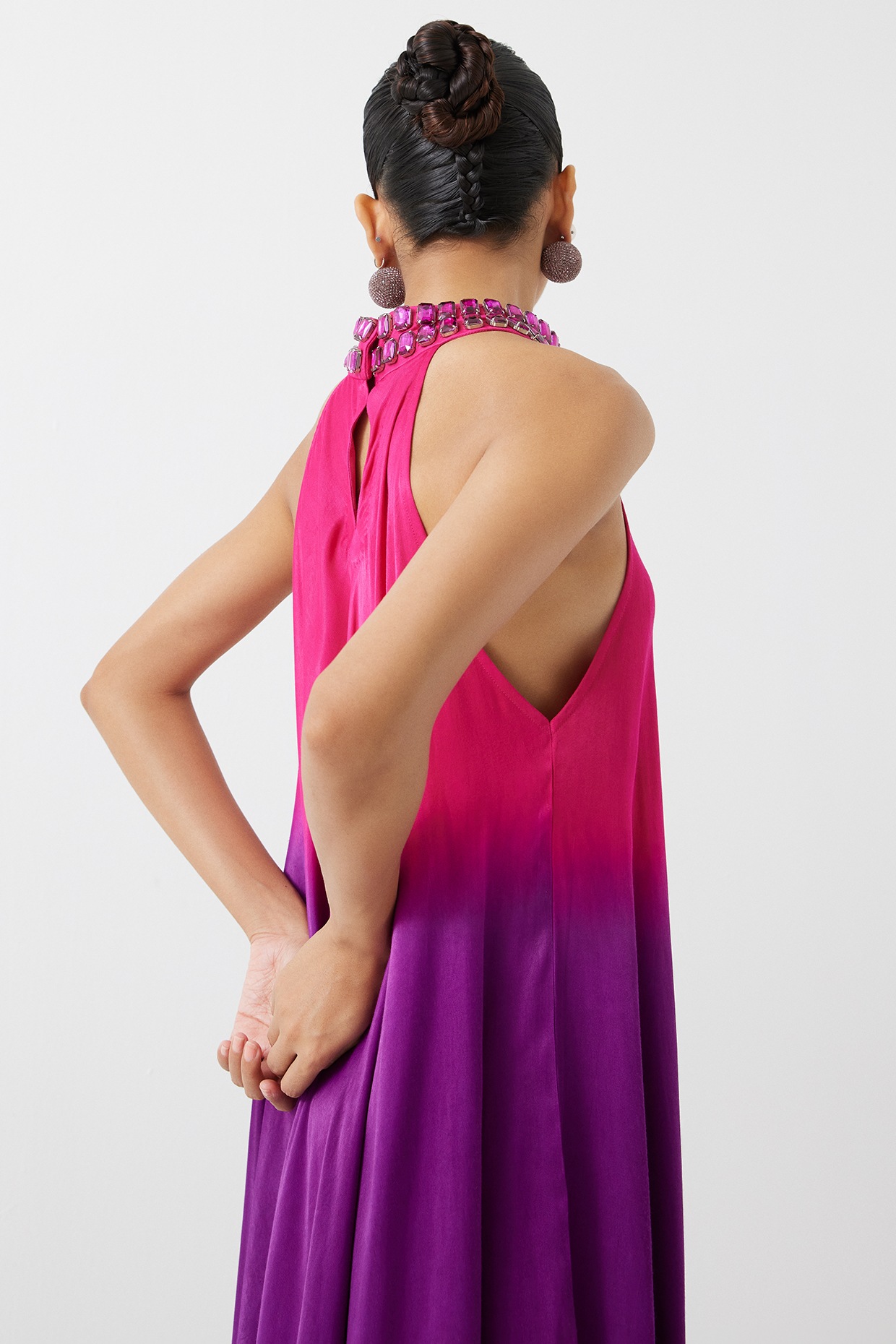 Multi-Colored Vegan Silk Handcrafted Ombre Dress by Studio
