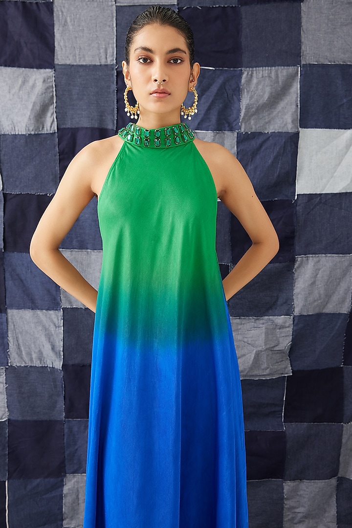 Multi-Colored Vegan Silk Handcrafted Ombre Summer Dress by Studio Rigu at Pernia's Pop Up Shop