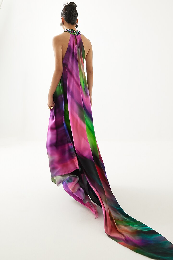 Black Vegan Silk Printed Summer Dress by Studio Rigu at Pernia's Pop Up Shop