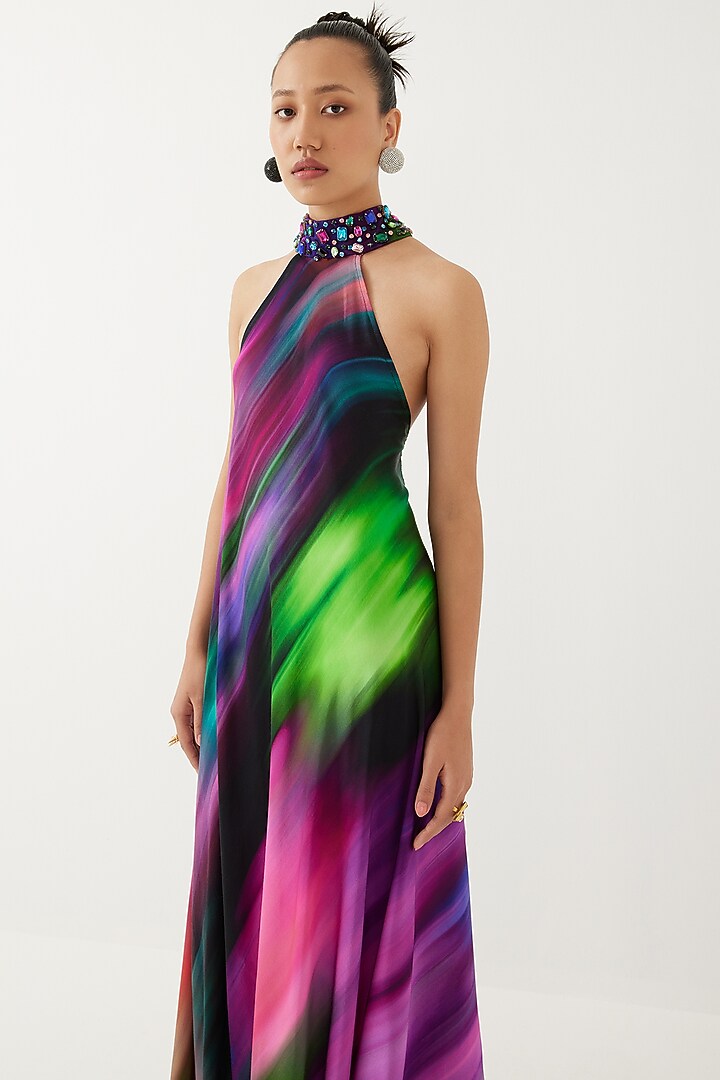Black Vegan Silk Printed Summer Dress by Studio Rigu at Pernia's Pop Up Shop