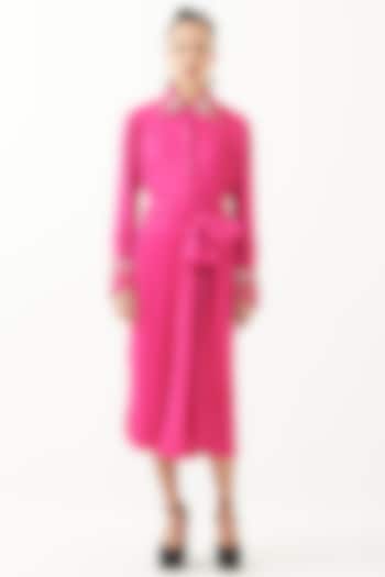 Rani Pink Viscose Satin Hand-Dyed Shirt Dress by Studio Rigu