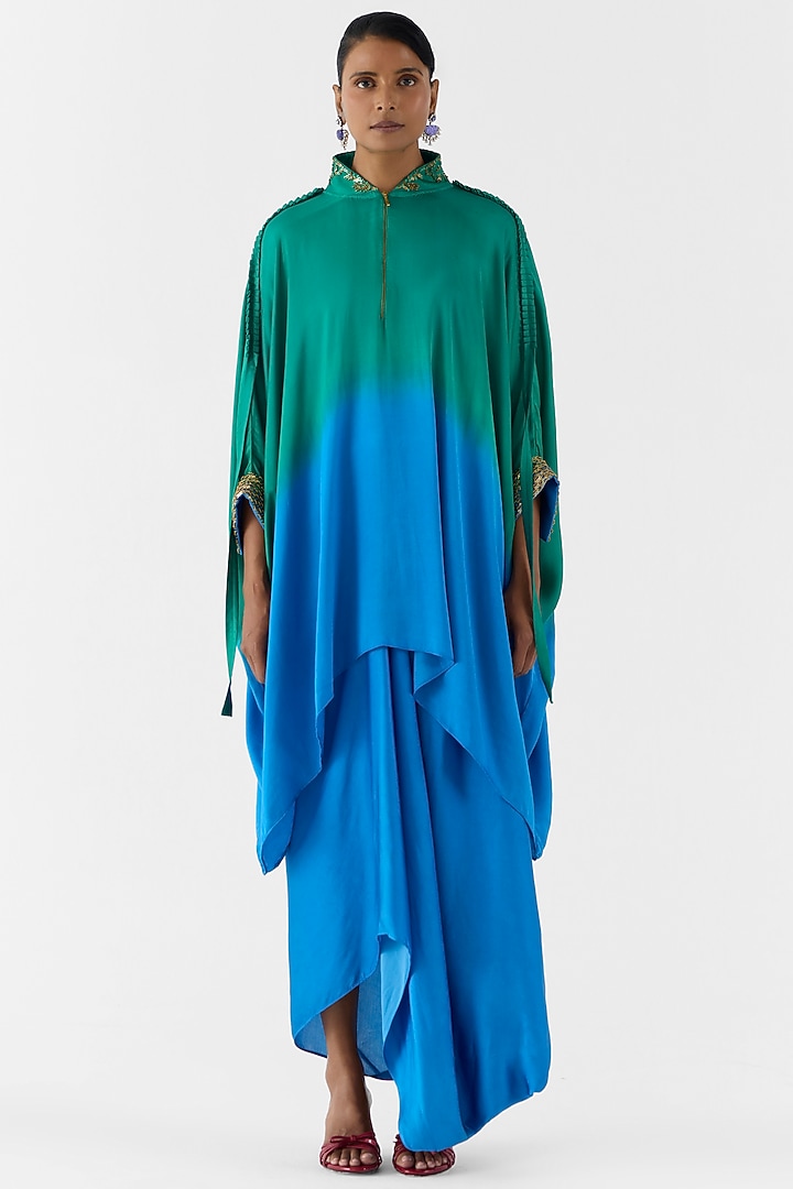 Blue & Green Viscose Rapier Co-Ord Set by Studio Rigu at Pernia's Pop Up Shop