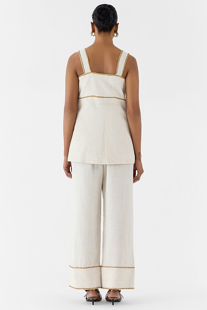 Ivory Viscose Linen Slub Hand Embroidered Blazer Set by Studio Rigu at Pernia's Pop Up Shop