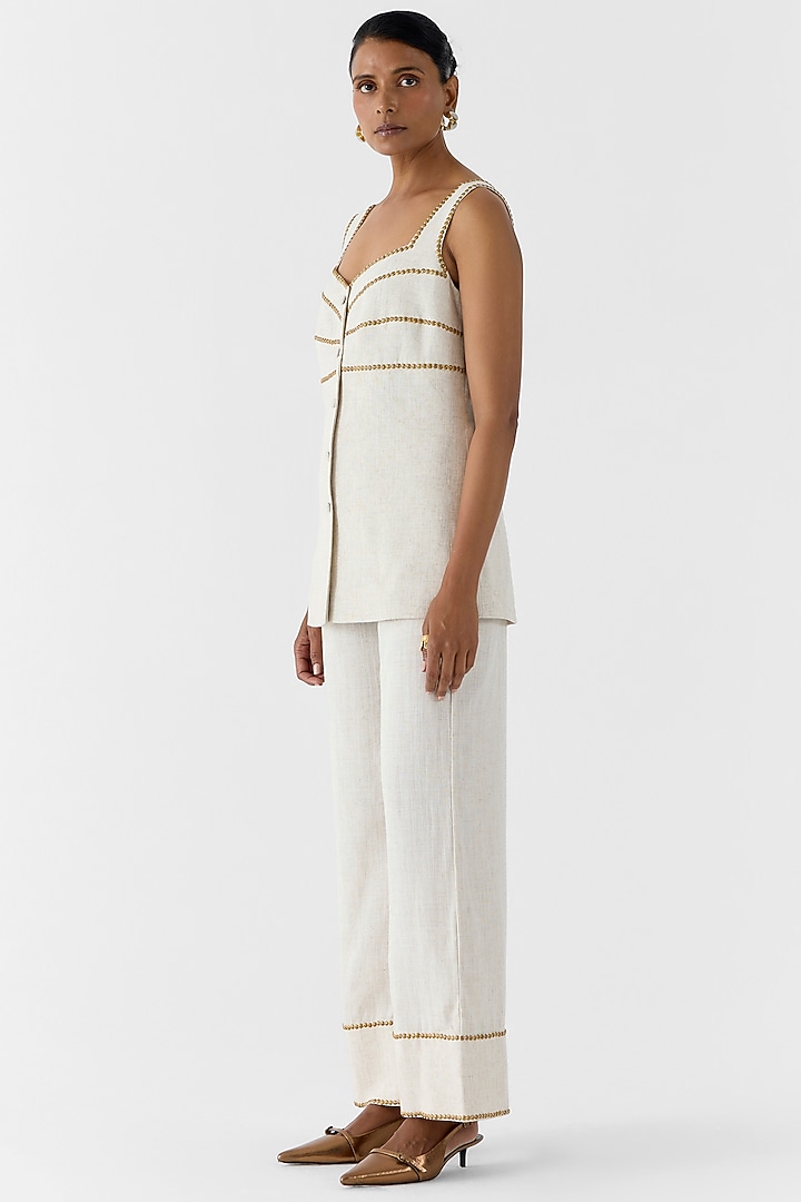 Ivory Viscose Linen Slub Hand Embroidered Blazer Set by Studio Rigu at Pernia's Pop Up Shop