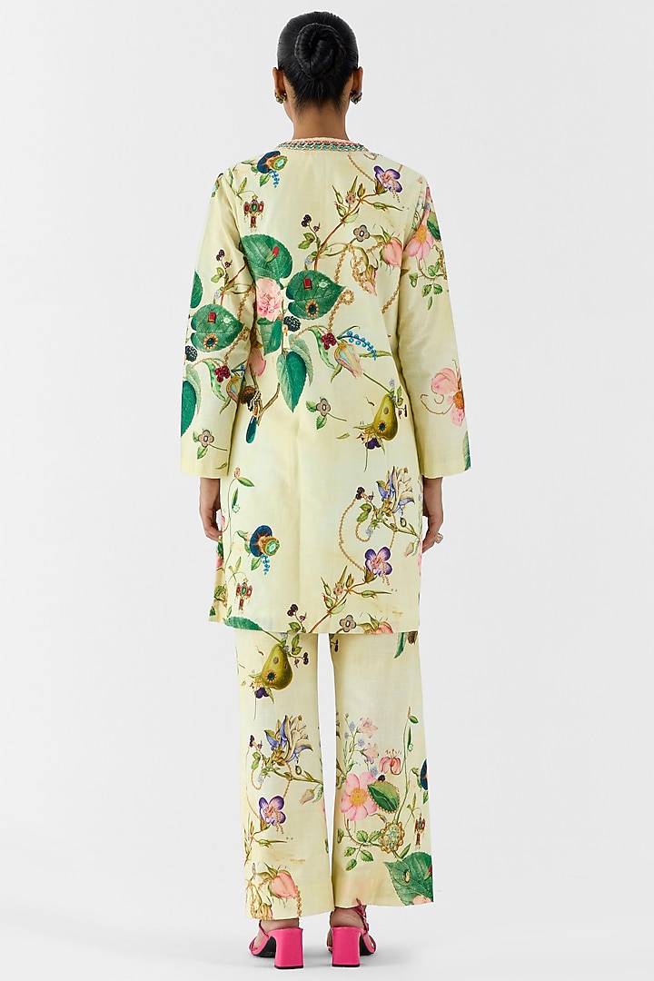 Beige Cotton Slub Swarovski Hand Embroidered & Printed Co-Ord Set by Studio Rigu at Pernia's Pop Up Shop