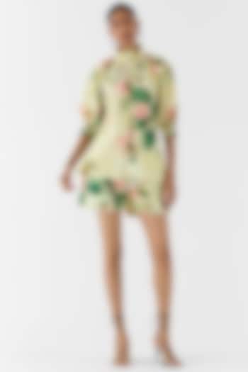 Beige Cotton Slub Floral Printed Co-Ord Set by Studio Rigu at Pernia's Pop Up Shop