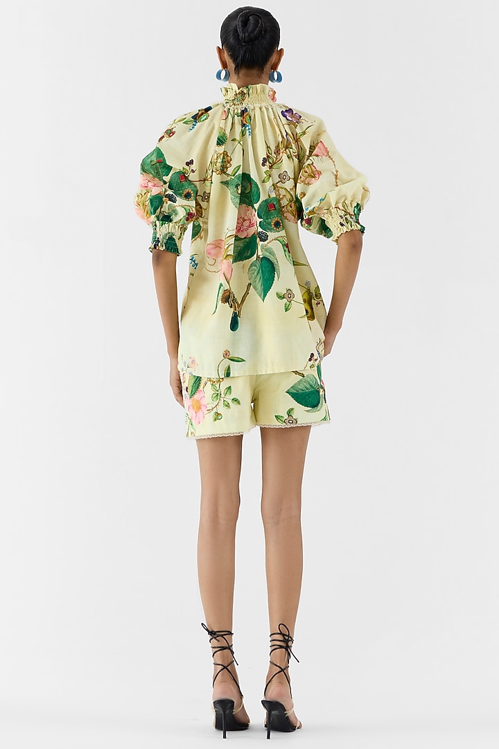 Beige Cotton Slub Floral Printed Co-Ord Set by Studio Rigu at Pernia's Pop Up Shop