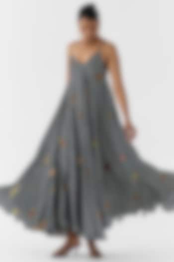 Black Vegan Silk Polka Dot Printed A-line Summer Dress by Studio Rigu at Pernia's Pop Up Shop