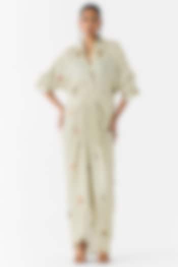 White Vegan Silk Polka Dot Printed Kimono Summer Dress by Studio Rigu at Pernia's Pop Up Shop