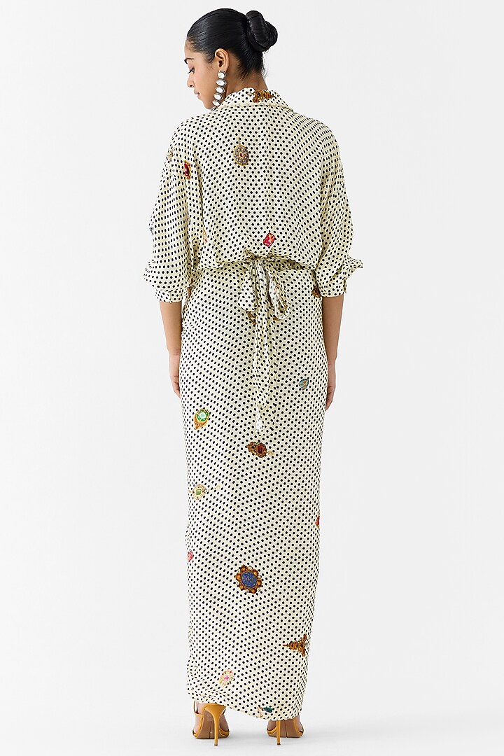 White Vegan Silk Polka Dot Printed Kimono Summer Dress by Studio Rigu at Pernia's Pop Up Shop
