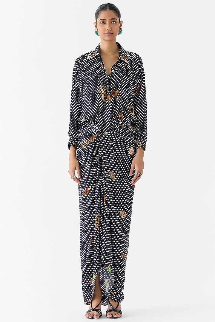 Black Vegan Silk Polka Dot Printed Kimono Summer Dress by Studio Rigu at Pernia's Pop Up Shop