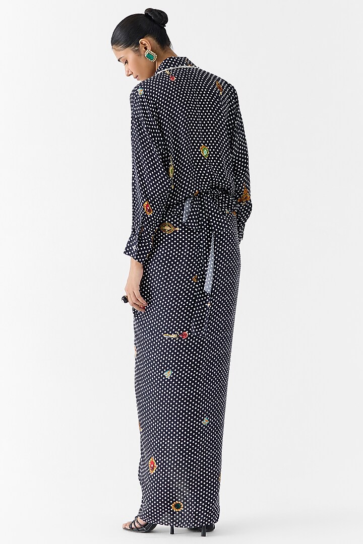 Black Vegan Silk Polka Dot Printed Kimono Summer Dress by Studio Rigu at Pernia's Pop Up Shop