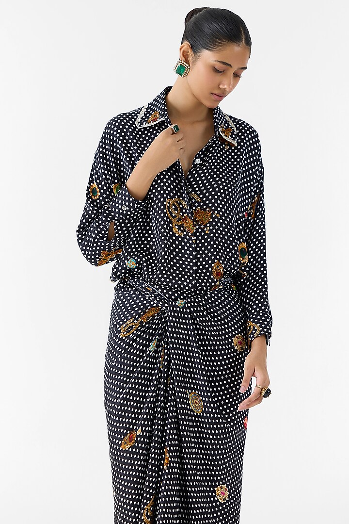 Black Vegan Silk Polka Dot Printed Kimono Summer Dress by Studio Rigu at Pernia's Pop Up Shop