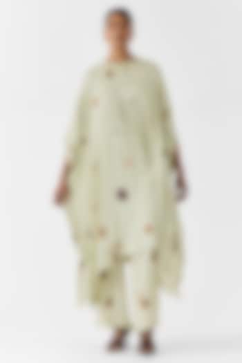 White Vegan Silk Polka Dot Printed Co-Ord Set by Studio Rigu at Pernia's Pop Up Shop