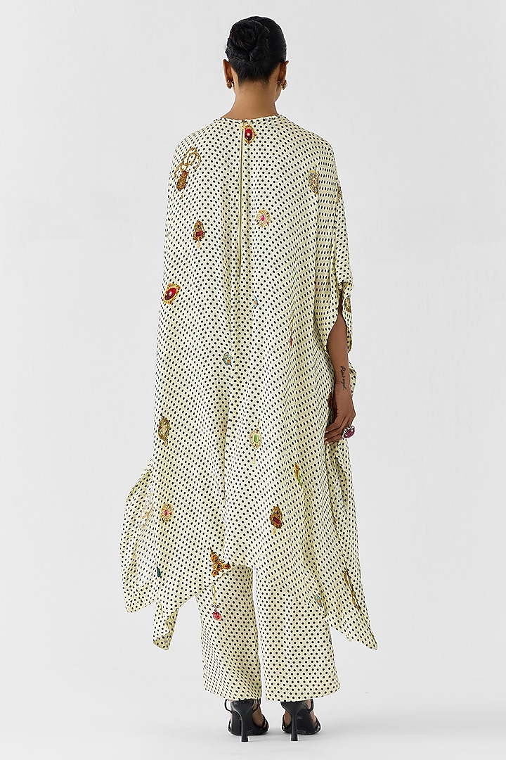 White Vegan Silk Polka Dot Printed Co-Ord Set by Studio Rigu at Pernia's Pop Up Shop