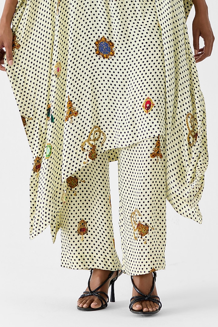 White Vegan Silk Polka Dot Printed Co-Ord Set by Studio Rigu at Pernia's Pop Up Shop