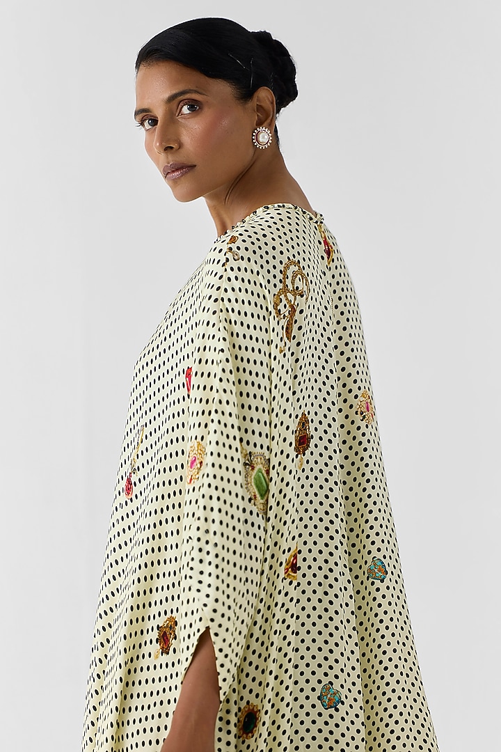 White Vegan Silk Polka Dot Printed Co-Ord Set by Studio Rigu at Pernia's Pop Up Shop