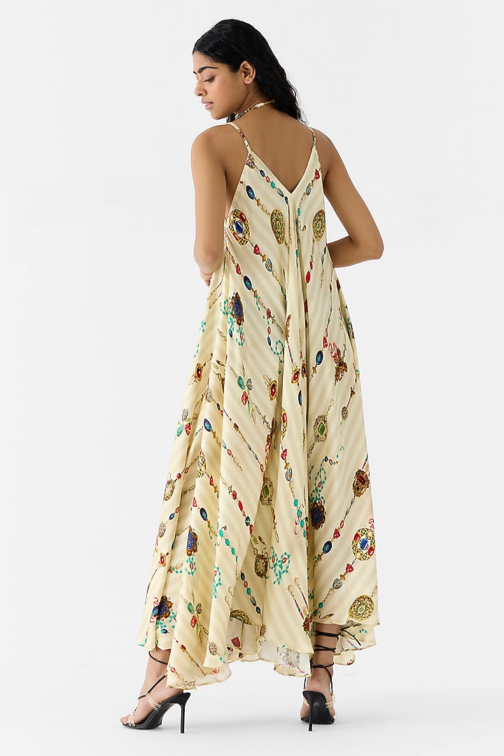 Cream Vegan Silk Digital Printed Asymmetrical Summer Dress by Studio Rigu at Pernia's Pop Up Shop