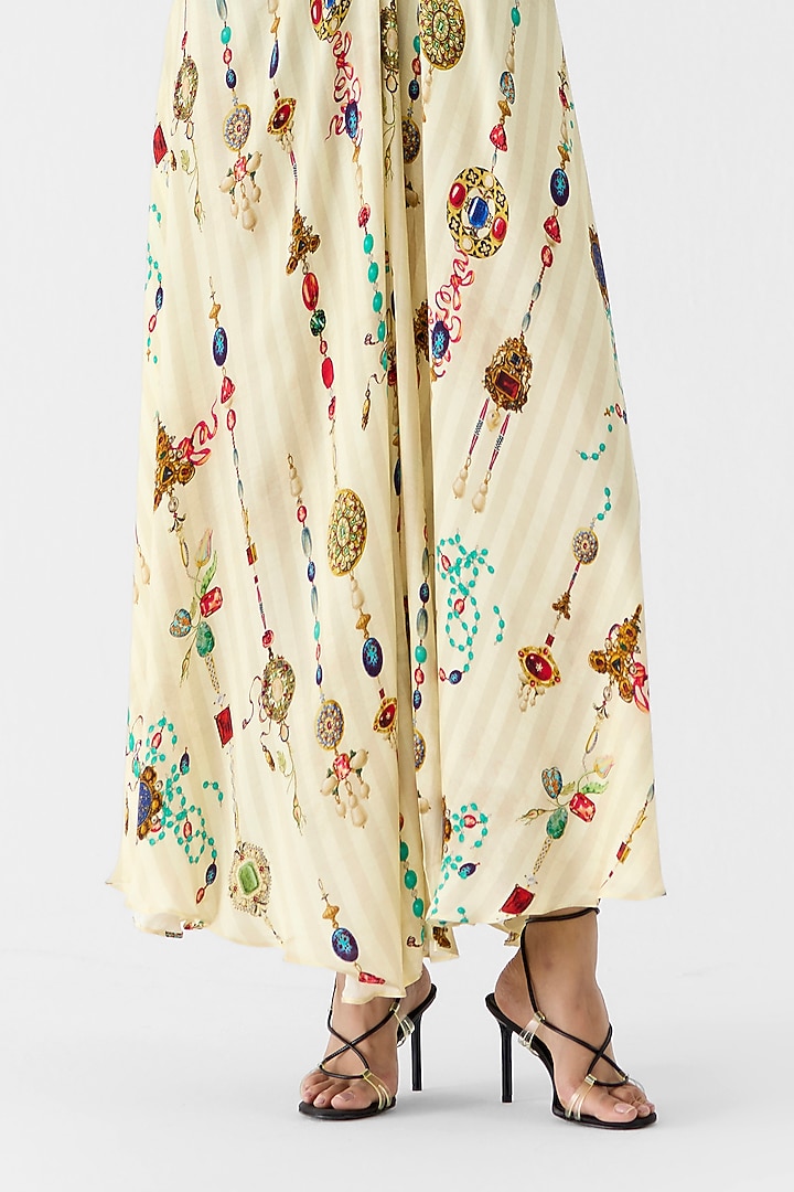 Cream Vegan Silk Digital Printed Asymmetrical Summer Dress by Studio Rigu at Pernia's Pop Up Shop