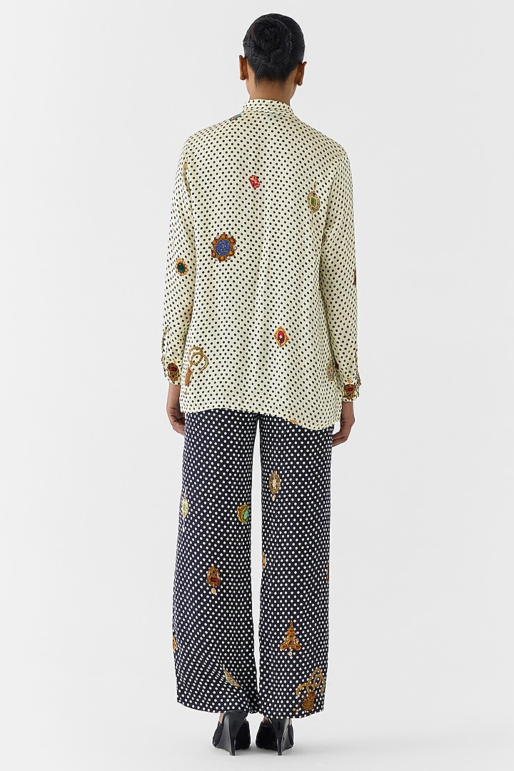 White Vegan Silk Polka Printed Co-Ord Set by Studio Rigu at Pernia's Pop Up Shop