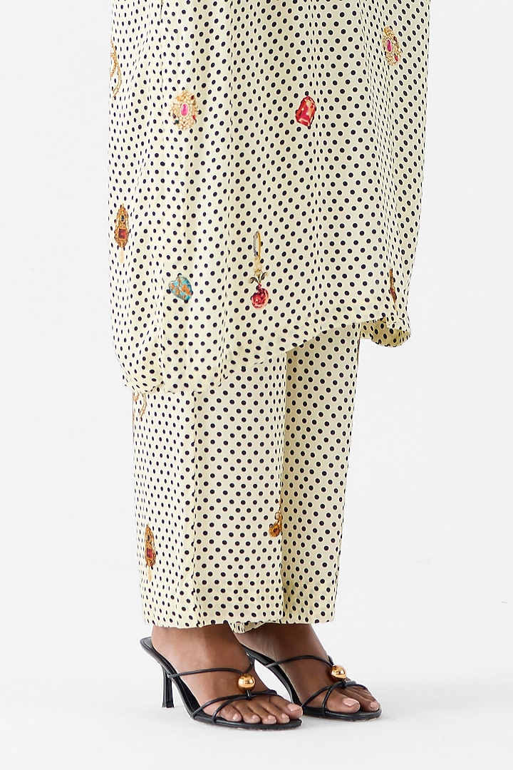 White Vegan Silk Hand Embroidered & Printed Co-Ord Set by Studio Rigu at Pernia's Pop Up Shop