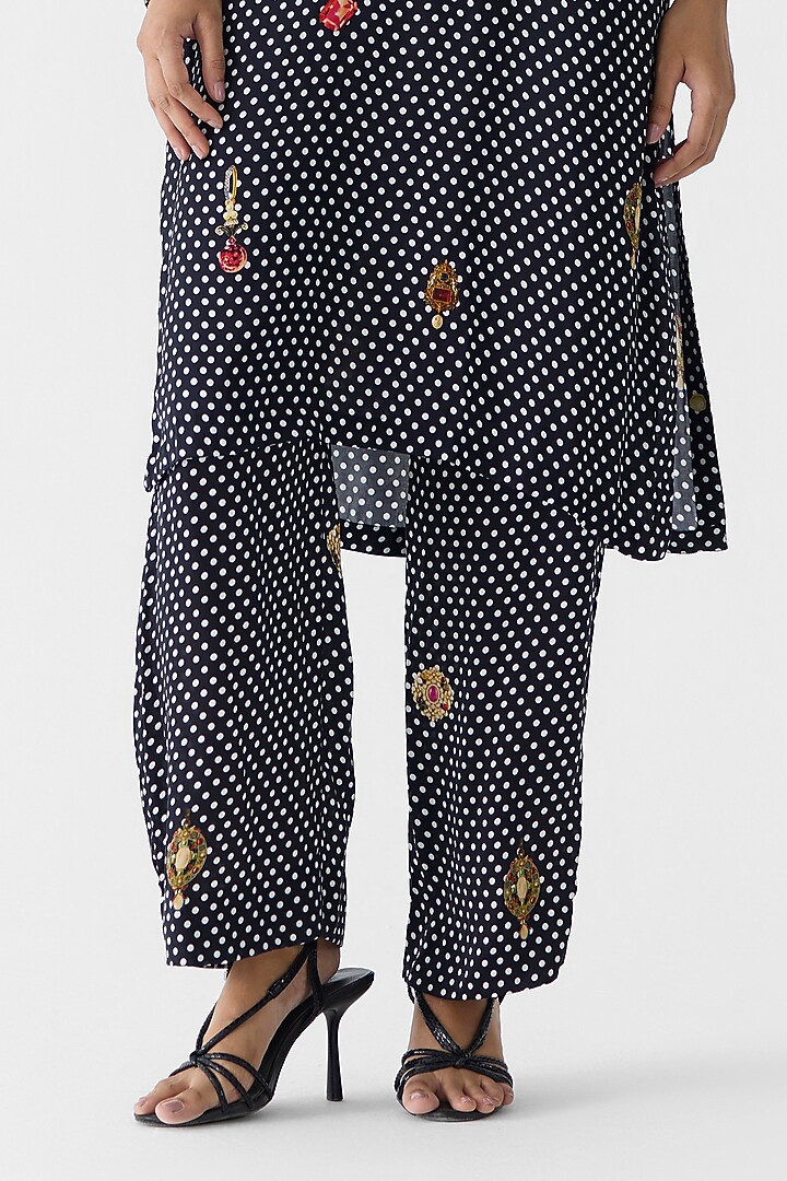 Black Vegan Silk Hand Embroidered & Printed Co-Ord Set by Studio Rigu at Pernia's Pop Up Shop