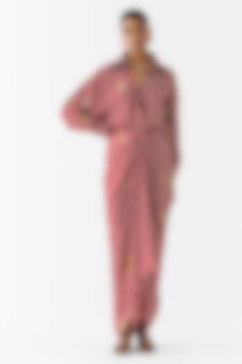 Maroon Vegan Silk Polka Dot Printed Kimono Shirt Vacation Dress by Studio Rigu at Pernia's Pop Up Shop