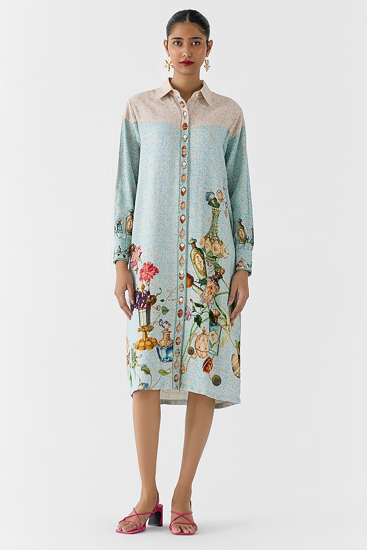 Multi-Colored Viscose Linen Slub Digital Printed Shirt Vacation Dress by Studio Rigu at Pernia's Pop Up Shop