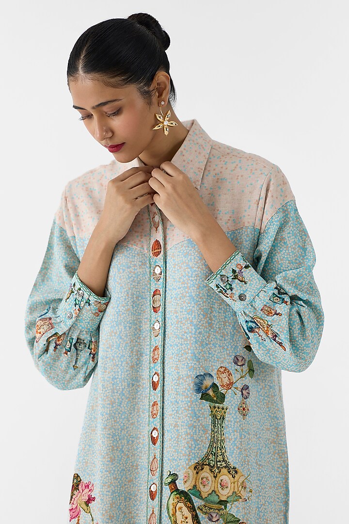 Multi-Colored Viscose Linen Slub Digital Printed Shirt Vacation Dress by Studio Rigu at Pernia's Pop Up Shop