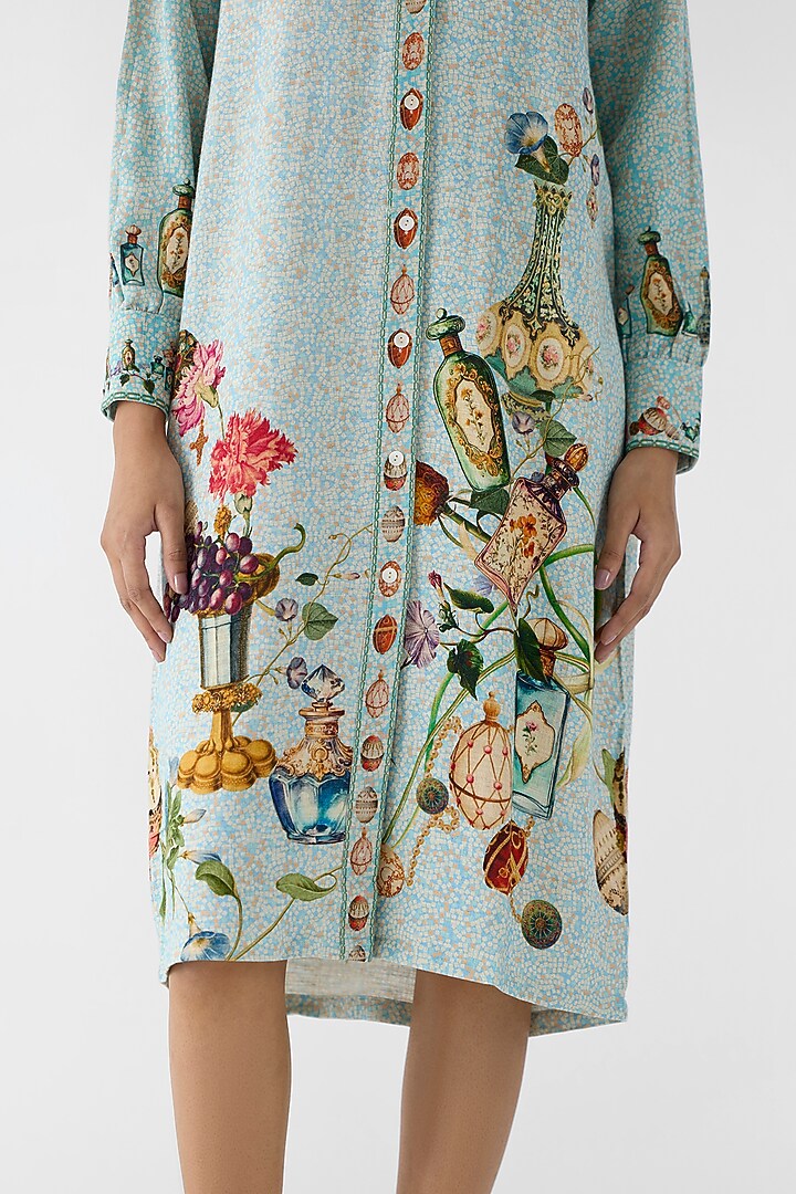 Multi-Colored Viscose Linen Slub Digital Printed Shirt Vacation Dress by Studio Rigu at Pernia's Pop Up Shop