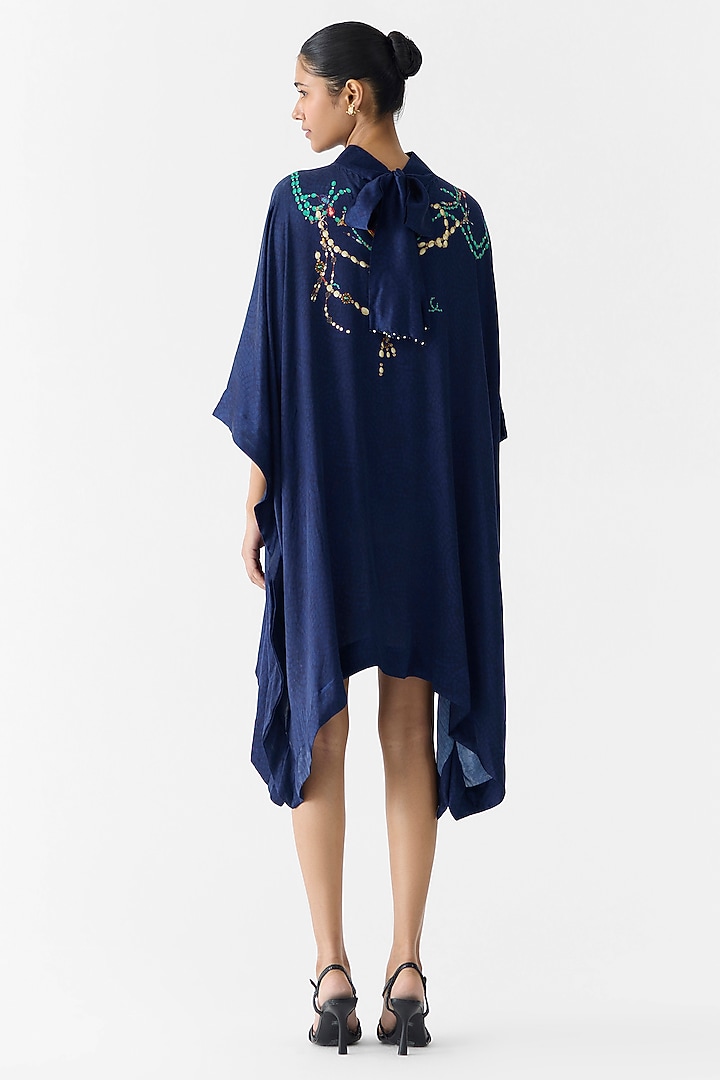 Navy Vegan Silk Digital Printed Kimono Summer Dress by Studio Rigu at Pernia's Pop Up Shop