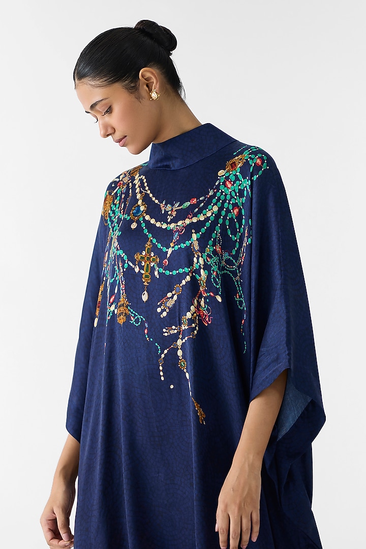 Navy Vegan Silk Digital Printed Kimono Summer Dress by Studio Rigu at Pernia's Pop Up Shop