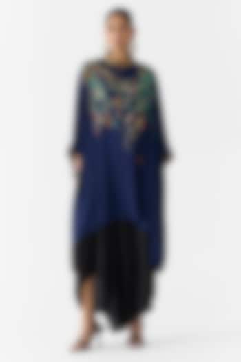 Navy Vegan Silk Digital Printed Co-Ord Set by Studio Rigu at Pernia's Pop Up Shop