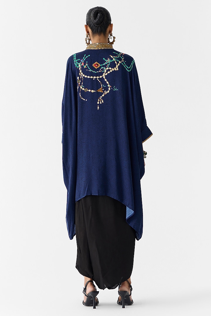 Navy Vegan Silk Digital Printed Co-Ord Set by Studio Rigu at Pernia's Pop Up Shop