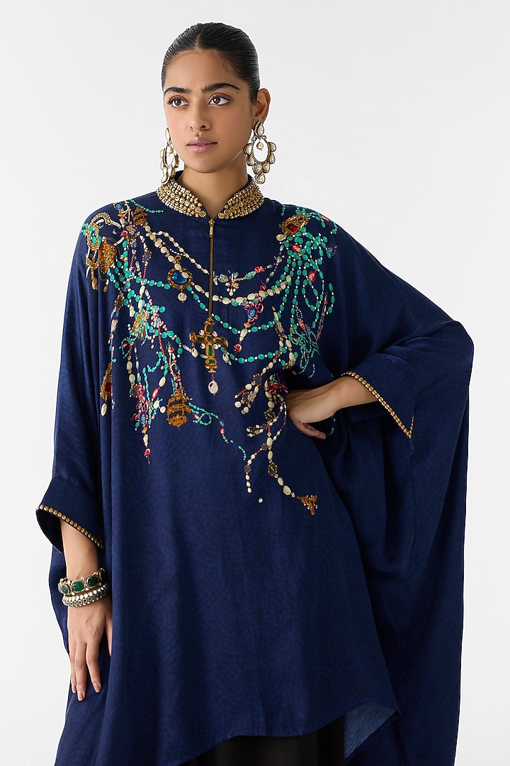 Navy Vegan Silk Digital Printed Co-Ord Set by Studio Rigu at Pernia's Pop Up Shop